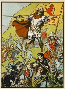 Wallace dirige i suoi soldati (litografia a colori) da Thomas Heath Robinson