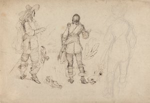 Pagina di Schizzi di Cavalieri, Testa di Cavallo e Piume da Thomas Henry Nicholson