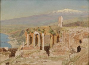 Vista delle rovine del teatro greco di Taormina e del Monte Etna, Sicilia da Thomas Hiram Hotchkiss