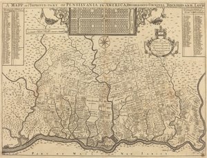 Mappa della parte migliorata della Pennsylvania in America, divisa in contee, comuni e lotti