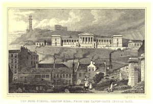 La Scuola Superiore, Calton Hill, dal cimitero della chiesa di Canon-Gate da Thomas Hosmer (after) Shepherd