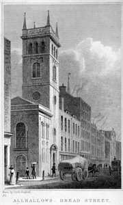 Chiesa di All Hallows, Bread Street, Londra, 1829 da Thomas Hosmer Shepherd