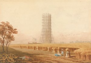 Colonna di Bonaparte in Impalcatura a Boulogne, Francia, con Mietitori in un Campo da Thomas Hosmer Shepherd