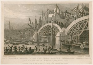 Costruzione del nuovo London Bridge, 9 novembre 1827 da Thomas Hosmer Shepherd