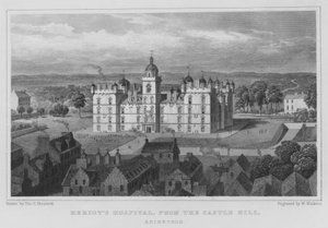 Ospedale di Heriot, dal Castle Hill, Edimburgo da Thomas Hosmer Shepherd