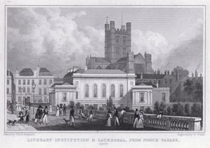 Istituzione letteraria e cattedrale, da North Parade, Bath da Thomas Hosmer Shepherd