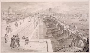 Ponte di Londra vecchio e nuovo, Londra, 1831 da Thomas Hosmer Shepherd