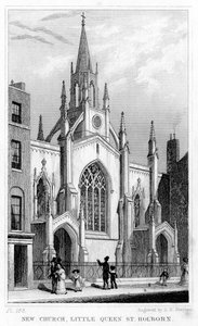 Nuova Chiesa, Little Queen Street, Holborn, Londra, XIX secolo da Thomas Hosmer Shepherd