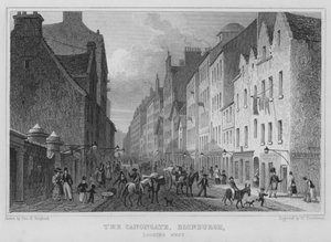 Il Canongate, Edimburgo, vista verso ovest da Thomas Hosmer Shepherd