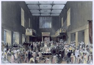 La Camera dei Lord, Sua Maestà apre la sessione del Parlamento, inciso da Henry Melville, c.1840 da Thomas Hosmer Shepherd