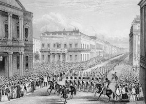 Processione funebre di Wellington che passa davanti al Senior United Service Club, Pall Mall, Londra, 1852 da Thomas Hosmer Shepherd