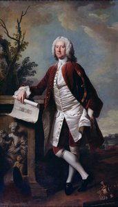 Ritratto di Theodore Jacobsen, architetto del Foundling Hospital, con un disegno del West Front, c.1742