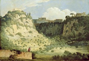 Veduta del Tempio di Diana, Nemi, con un pastore in primo piano, 1785