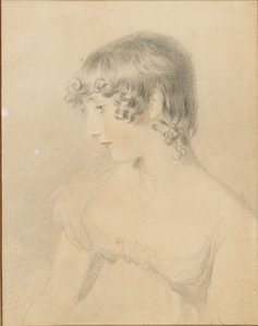 Ritratto busto di Susan Bloxam, girata di profilo a sinistra da Thomas Lawrence