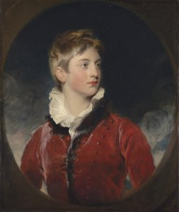 Ritratto di Frederick William Stewart, 4° Marchese di Londonderry, K.P., M.P. (1805-1872) da ragazzo, mezzo busto, in un cappotto rosso, in un ovale finto da Thomas Lawrence
