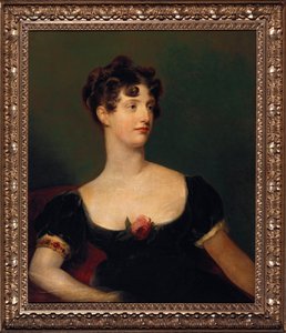 Ritratto di Lady Beresford, seduta, a mezzo busto in un vestito nero decorato con una rosa da Thomas Lawrence