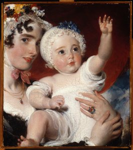 Priscilla, Lady Burghesh, con in braccio suo figlio, l