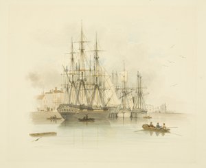 Ormeggio tra i due bacini di fango a The Grove, mostrando uno dei West Indiamen di Daniel 