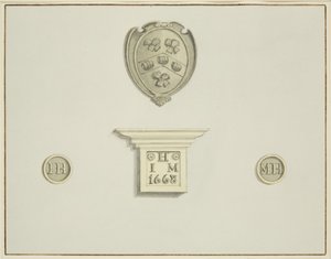 Stemmi dei birrai e altri dettagli, sul camino di 13 Temple Street da Thomas Leeson the Elder Rowbotham