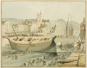 Pulizia del porto galleggiante, 1828 da Thomas Leeson the Elder Rowbotham