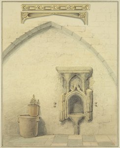 Piscina, fregio e spandrel nel cortile di 131 Temple Street da Thomas Leeson the Elder Rowbotham