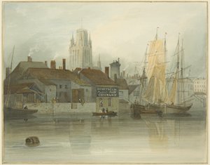 Torre di Redcliffe e Back dal molo del traghetto, Queen Square, 1826 da Thomas Leeson the Elder Rowbotham