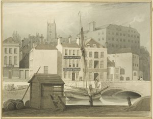 Il Ponte di Pietra alla Testa del Molo (San Giles), con la Fabbrica di Zucchero di Host Street da Thomas Leeson the Elder Rowbotham