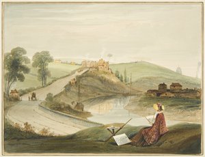 Totterdown e Pile Hill da Bath Road, mostrando il casello di Brislington (con una Miss Braikenridge? che disegna) da Thomas Leeson the Elder Rowbotham