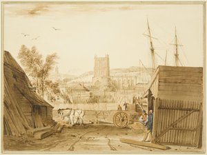 Vista dal Cantiere di Legname di Acraman, Wapping, con vista verso la Cattedrale da Thomas Leeson the Elder Rowbotham