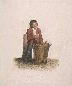 Venditore di mele con un grande cesto di frutta, 1820