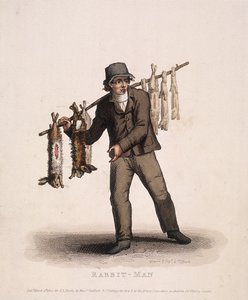 Venditore di conigli che porta un palo con conigli, 1820