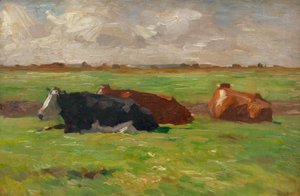Paesaggio estivo della Germania settentrionale con mucche sdraiate da Thomas Ludwig Herbst