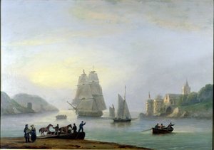 Un Brigantino che Entra nel Porto di Dartmouth, con un Traghetto in Primo Piano, 1828