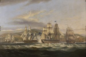 M.S. Caledonia e H.M.S. Boyne inseguono la flotta francese a Tolone da Thomas Luny