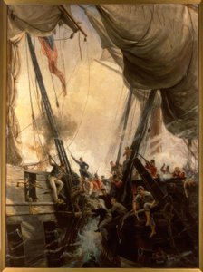 Shannon e Chesapeake in combattimento ravvicinato, 1813 da Thomas Marie Hemy