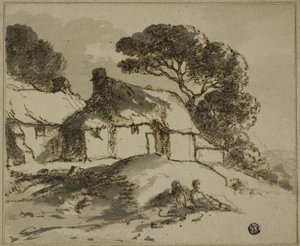 Cottage e alberi in collina da Thomas Monro