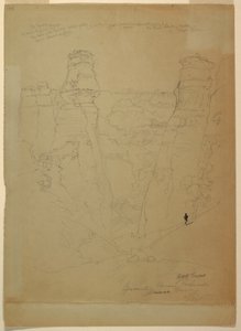 Disegno, Torri di roccia nel Canyon Muave [Muav], Colorado, 1873 da Thomas Moran
