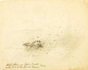 Tempesta di grandine sul Cabin Creek, sulla strada per la Torre del Diavolo da Thomas Moran