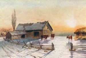 Fattoria di campagna, inverno (litografia a colori)