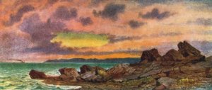 Tramonto tempestoso, costa vicino a St John, New Brunswick (litografia a colori)