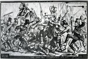 Caricatura che raffigura i disordini a New York nel giorno di San Patrizio 1867, pubblicata su Harper