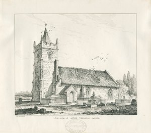Chiesa di Acton Trussell (disegno a penna e inchiostro, 1838) da Thomas Peploe Wood