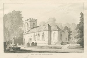 Chiesa di Barlaston: disegno a penna e lavaggio, 1838 da Thomas Peploe Wood