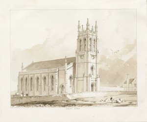 Chiesa di Coseley: disegno a lavaggio seppia, nd [1841] da Thomas Peploe Wood