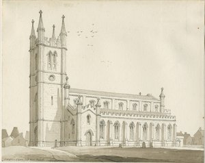 Lane End - Nuova chiesa: disegno a seppia da Thomas Peploe Wood