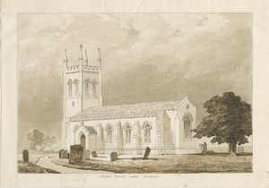 Chiesa di Norton Canes: disegno a lavaggio di seppia da Thomas Peploe Wood