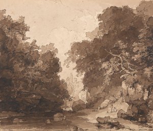 Castello di Roslyn - un paesaggio fluviale boscoso da Thomas Peploe Wood