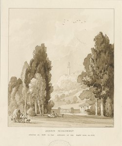 Sandon - Monumento a William Pitt: disegno a lavaggio seppia, 1838 da Thomas Peploe Wood
