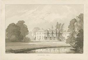 Seighford Hall: disegno a lavaggio di seppia da Thomas Peploe Wood