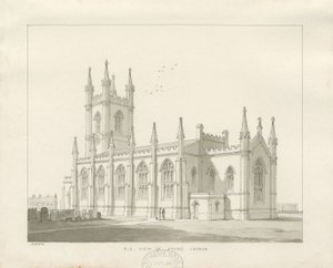 Chiesa di Stoke-upon-Trent [Nuova]: disegno a seppia da Thomas Peploe Wood